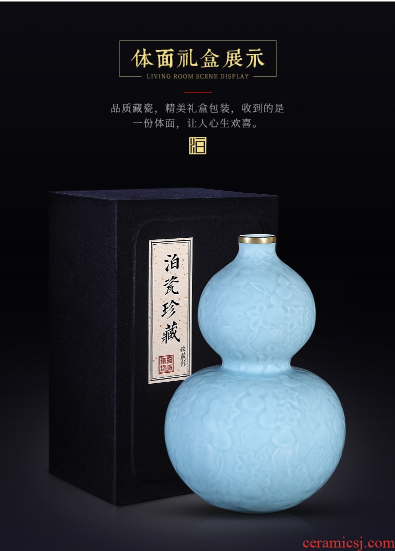 Sons of jingdezhen chinaware paint blue glaze carving ten thousand generations gourd bottle home sitting room adornment flower arranging furnishing articles