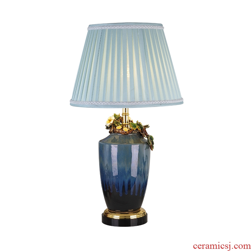 Colored enamel porcelain lamp sitting room luxury atmosphere the American creative villa crystal lighting lamps and lanterns of bedroom the head of a bed