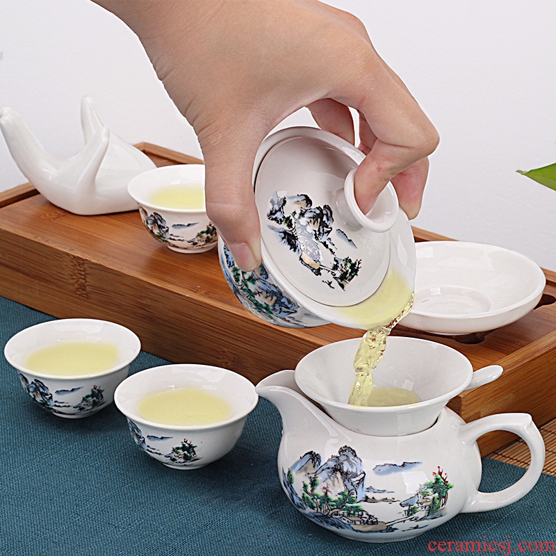 Tang accumulate special jade porcelain white porcelain household ceramics kung fu tea set gift box tureen tea cup contracted the teapot
