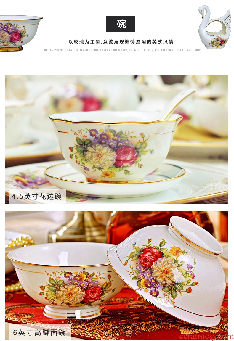 Fire color suit dishes with jingdezhen ceramic tableware european-style 60 skull porcelain tableware dishes suit bowl chopsticks scoop
