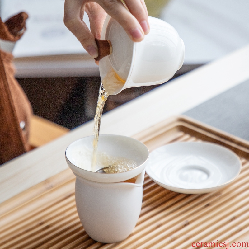 Three thousand tea three to make tea tureen large bowl of dehua white porcelain ceramic kung fu tea set the colour tureen tea cups