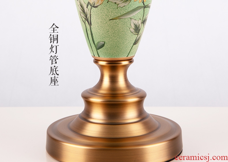 American modern hand-painted lamp decoration ceramics art pattern copper whole sitting room the bedroom of the head of a bed new Chinese style lamps and lanterns