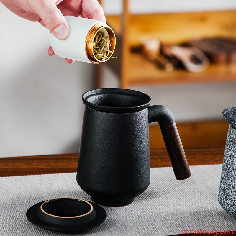 Bo yiu mark cup with wooden handle with cover filter tea cup household ceramics creative personality large-capacity glass office