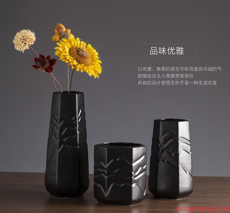 The new 2019 jingdezhen ceramic vases, contemporary and contracted black zen dry flower vase creative furnishing articles in the living room