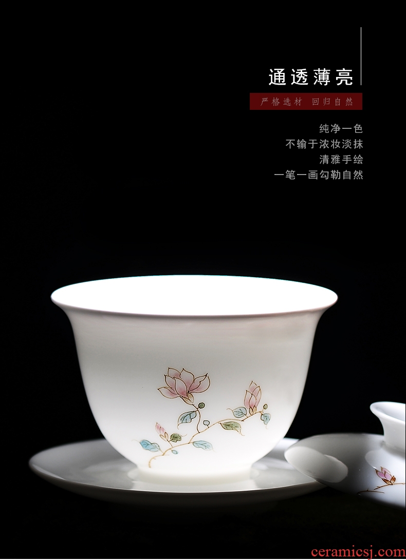 Bo yiu jingdezhen hand-painted tureen hand grasp bubble sweet white large bowl three worship bowl bowl kung fu tea cups