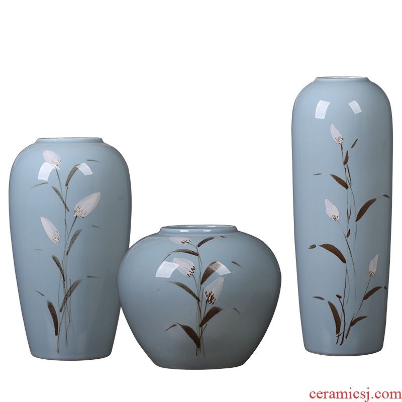 Jingdezhen ceramic modern new Chinese style three-piece vases, flower arranging place to live in the sitting room porch zen ornaments