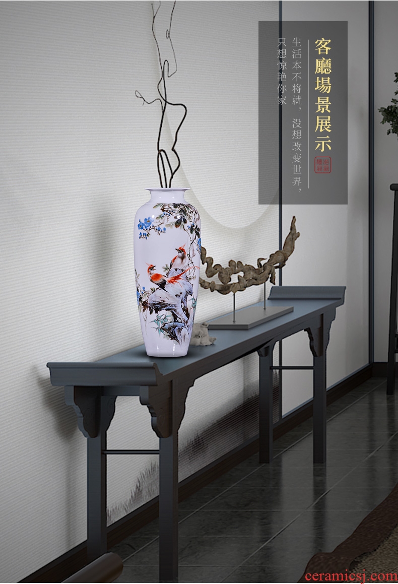 Jingdezhen ceramic painting birds and flowers in the vase furnishing articles new Chinese style office sitting room porch decoration craft gift