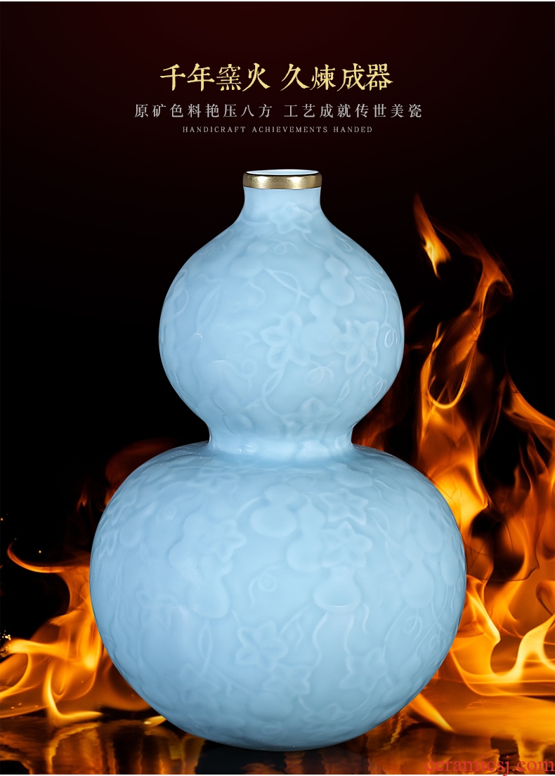 Sons of jingdezhen chinaware paint blue glaze carving ten thousand generations gourd bottle home sitting room adornment flower arranging furnishing articles