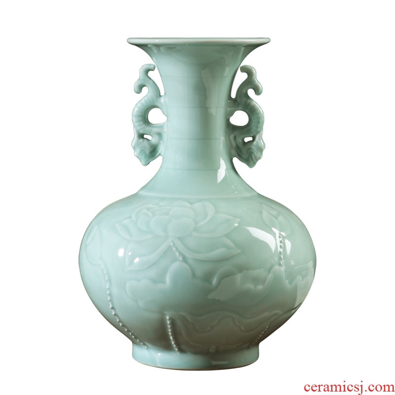 Jingdezhen ceramic vases, hand-carved lotus shadow blue glaze vase imitation antique ceramic porch rich ancient frame furnishing articles