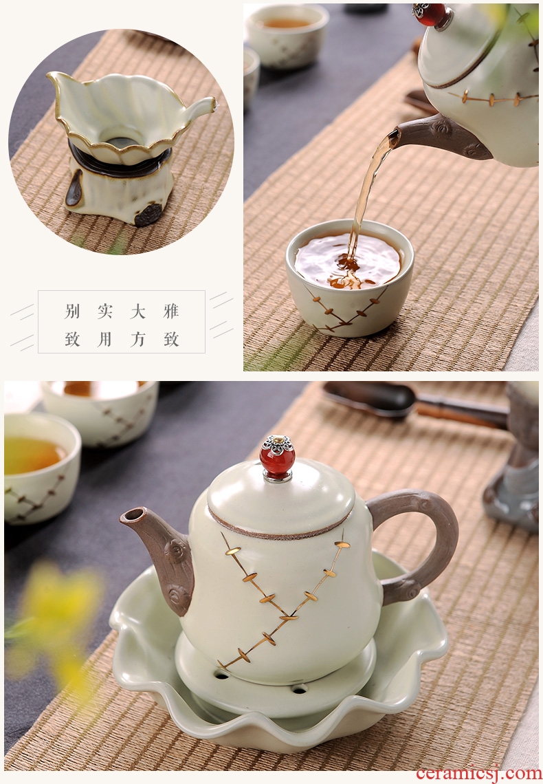 Your kiln tea suit household modern jingdezhen ceramic kung fu tea cups of a complete set of simple circular teapot