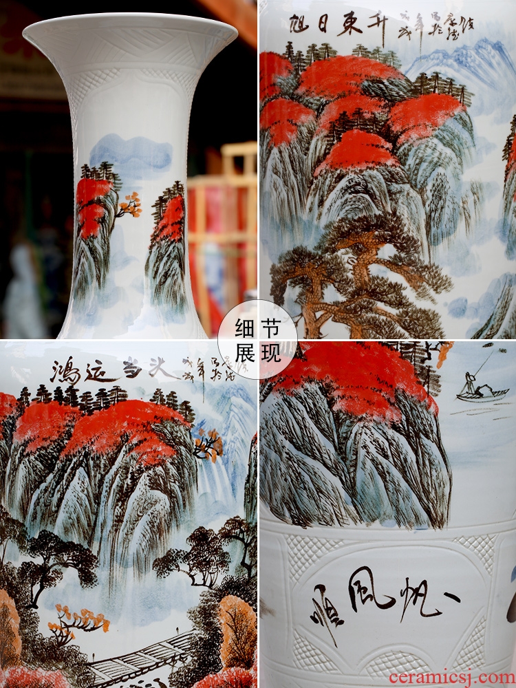 Jingdezhen ceramics hand-painted colorful sunrise landscape ground sitting room big vase household adornment furnishing articles