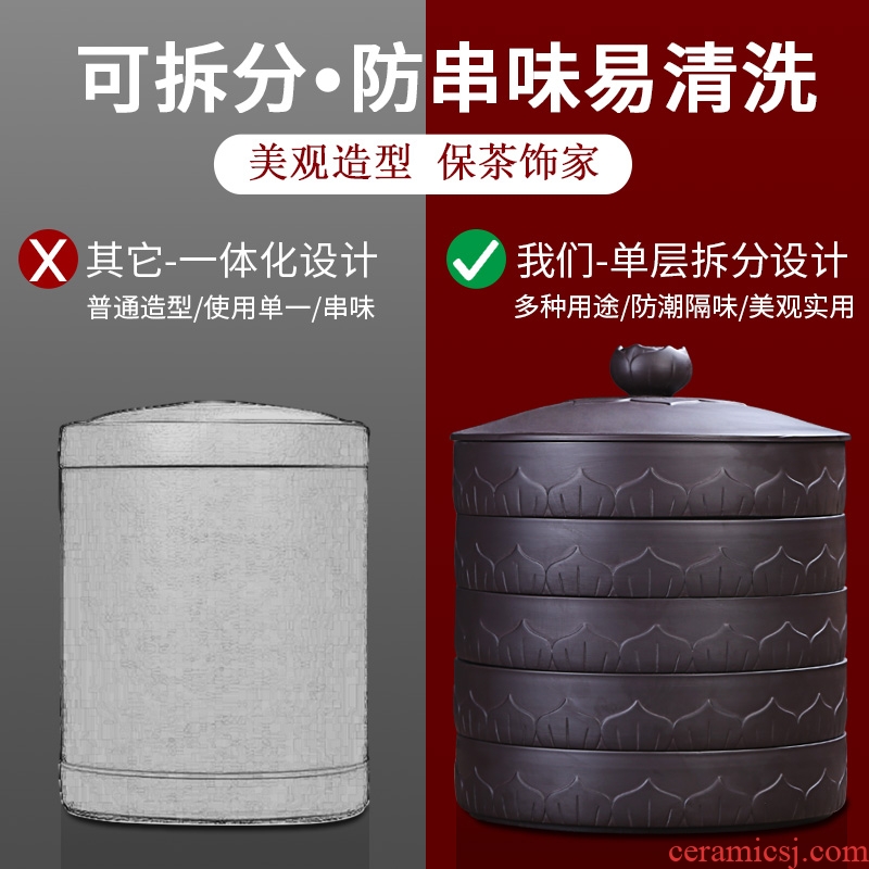 Auspicious industry purple large tea cake can wake receives ceramic black and white pu 'er tea cake tea accessories caddy