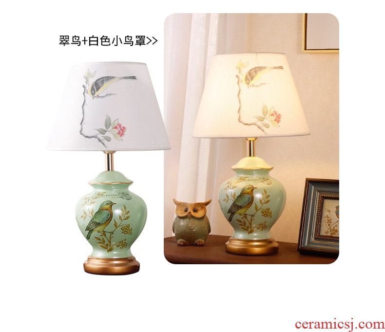 Ceramic lamp American pastoral European study of new Chinese style restoring ancient ways the sitting room the bedroom cloth art berth lamp warm warm light