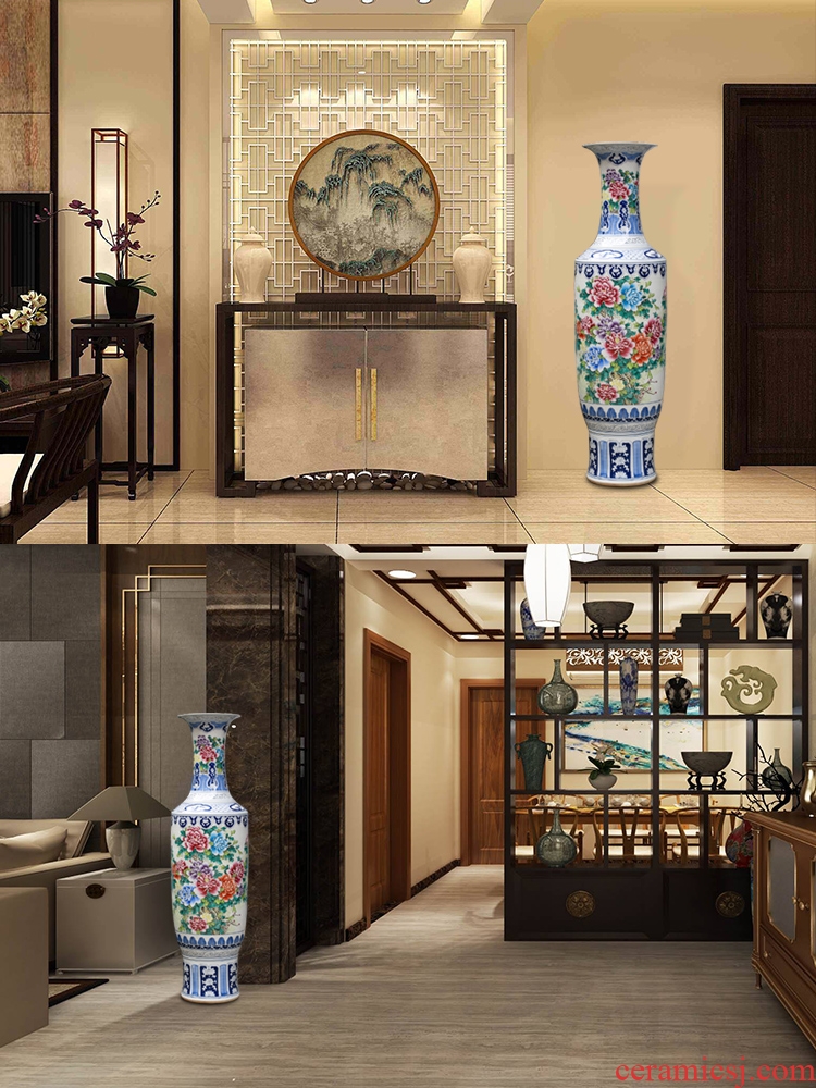 New classical jingdezhen ceramic vase drop device of large sitting room large peony flowers prosperous hotel gift furnishing articles