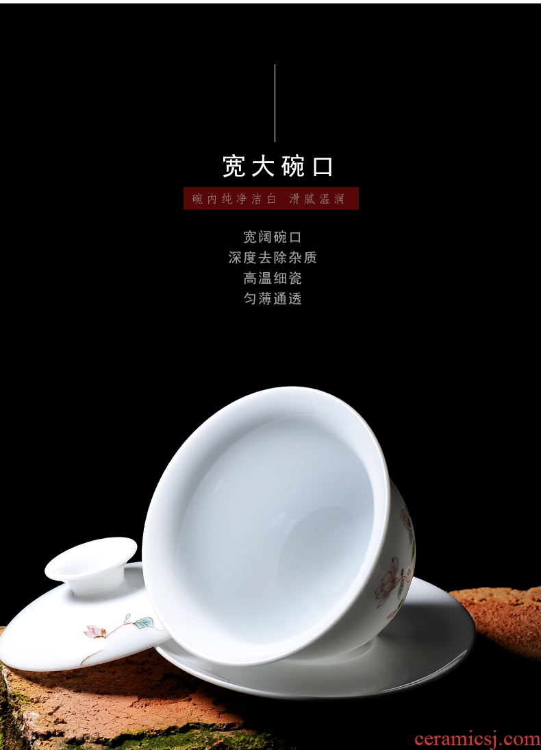 Bo yiu jingdezhen hand-painted tureen hand grasp bubble sweet white large bowl three worship bowl bowl kung fu tea cups