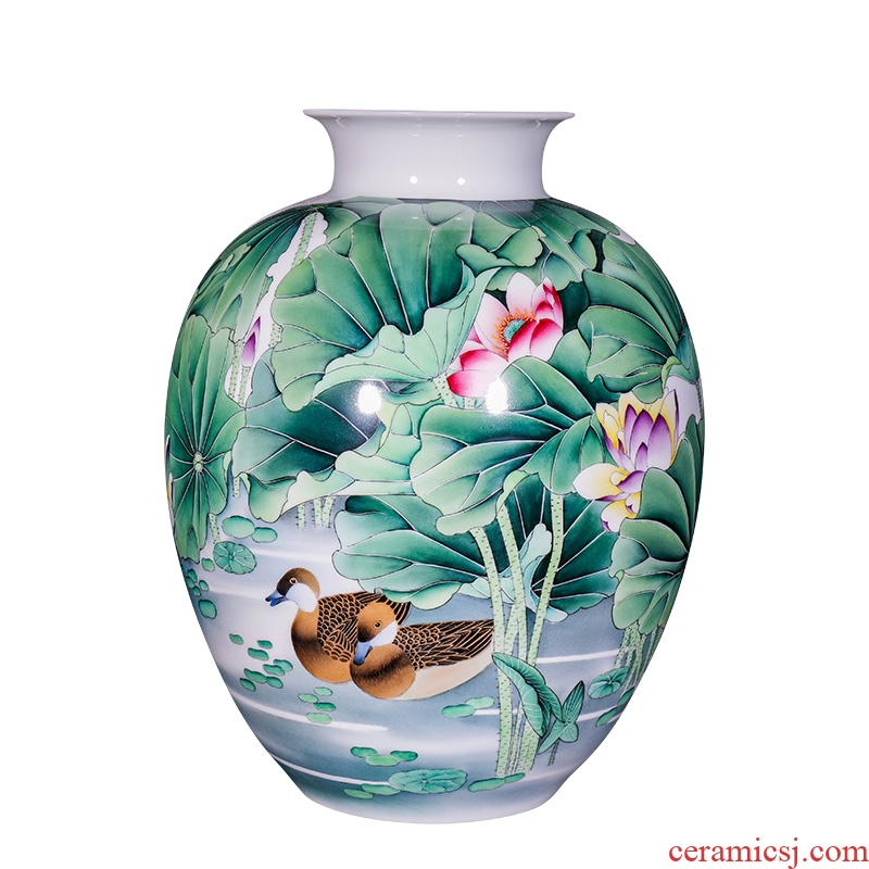 Jingdezhen ceramics hand-painted pastel yuanyang ground flower arranging large vases, new Chinese style decorates sitting room household furnishing articles