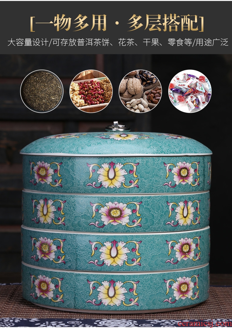 Auspicious industry puer tea box caddy seven loaves receives large ceramic tea warehouse wake sealer tank caddy