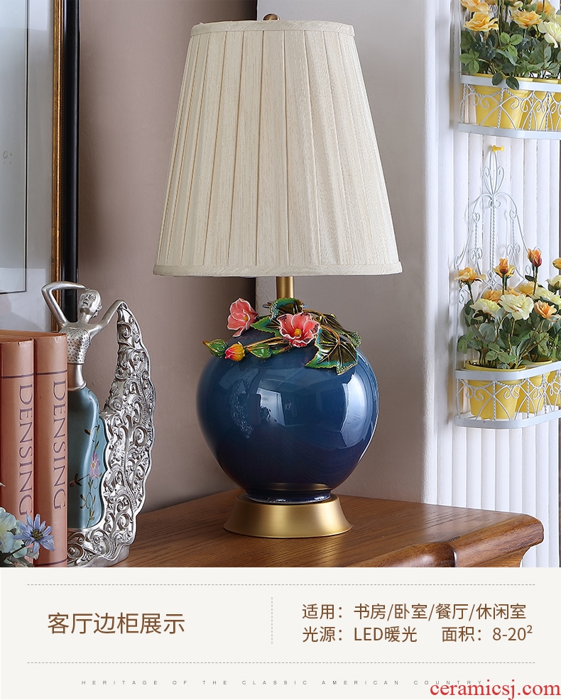 Colored enamel copper all new Chinese style ceramic desk lamp light red wedding sweet romance restoring ancient ways small desk lamp of bedroom the head of a bed