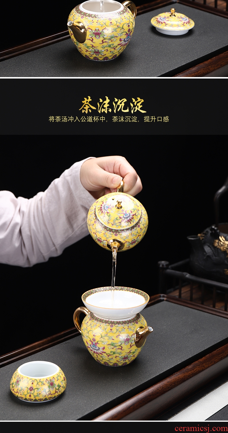 Recreational product gold colored enamel porcelain tea set coppering.as silver clasp porcelain tea set the whole court wind office tea kettle