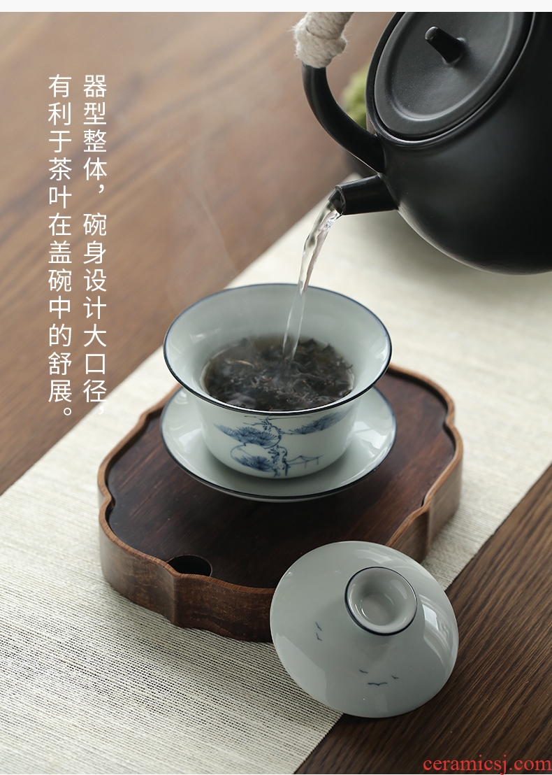 Drink only to hand draw three tureen of jingdezhen blue and white large restoring ancient ways against the hot cups a single tea bowl of kung fu tea set