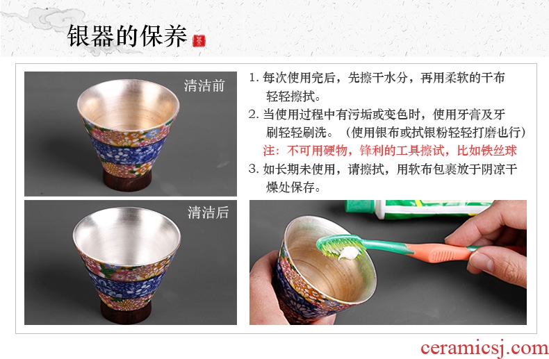 Chrysanthemum patterns ceramic cup turnkey sterling silver with silver cup single pure manual coppering.as kongfu master cup