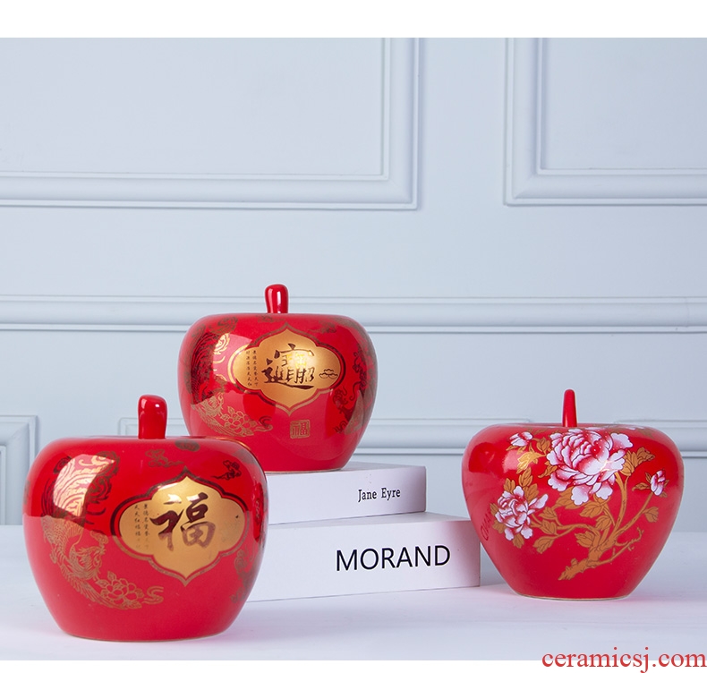 Jingdezhen ceramics furnishing articles of modern Chinese style household China red apple wine marriage wedding jewelry decoration