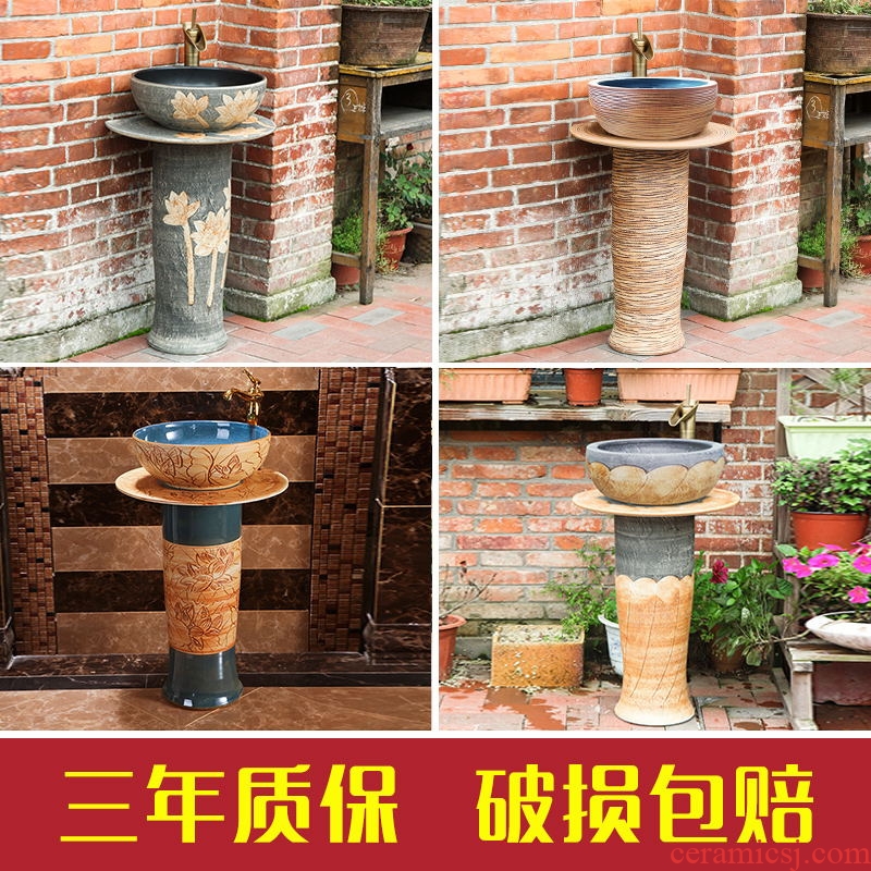 Retro basin of pillar type lavatory balcony column ceramic floor sink basin integrated outdoor sink