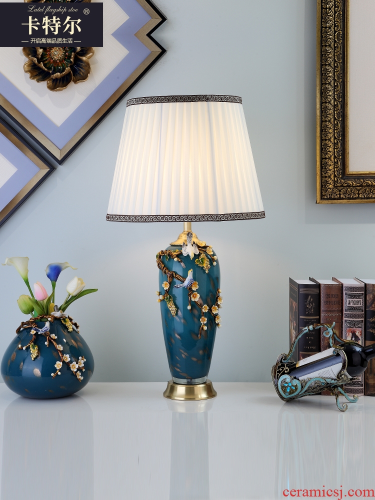 New Chinese style full copper enamel lamp sitting room the bedroom the head of a bed artical luxurious ceramic crystal glass lighting