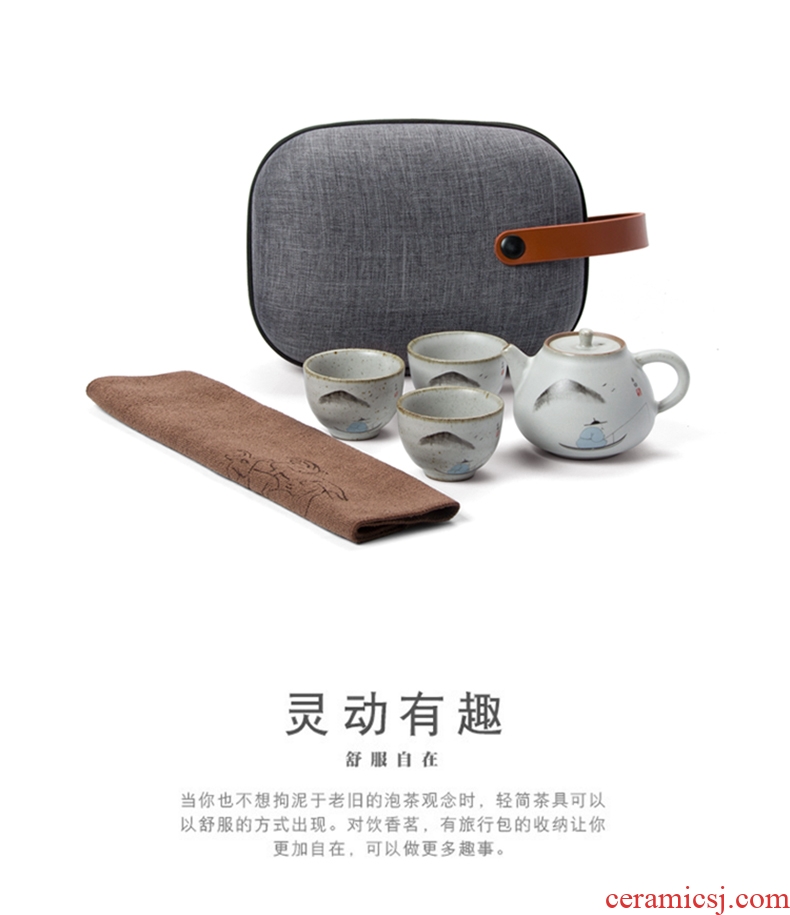 Ronkin your kiln portable travel tea set a complete set of Japanese contracted outdoor suits the teapot tea exchanger with the ceramics