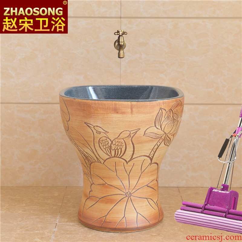 Chinese style restoring ancient ways of song dynasty porcelain Siamese mop pool square household large sweep the floor mop pool toilet bowl is small