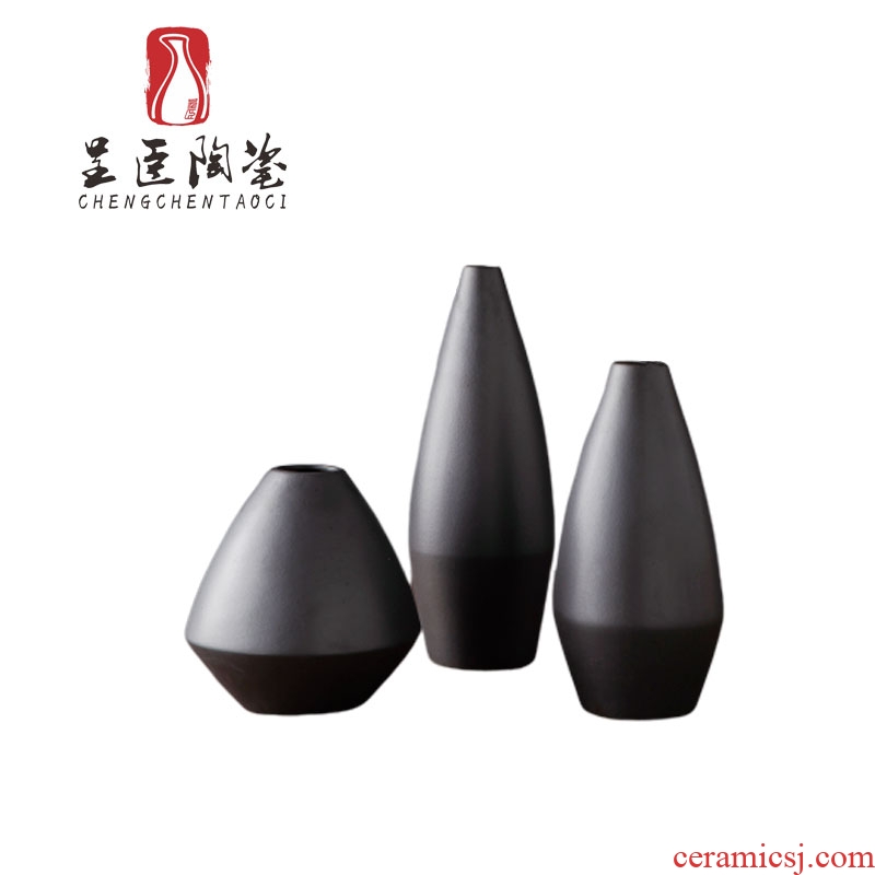 Jingdezhen flower arranging furnishing articles of contemporary sitting room porch black contracted ceramic vases, bedroom adornment dried flower vase