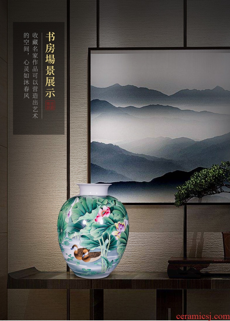 Jingdezhen ceramics hand-painted pastel yuanyang ground flower arranging large vases, new Chinese style decorates sitting room household furnishing articles