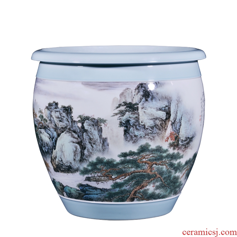 Jingdezhen ceramic all hand-painted chibi to meditate on the new Chinese style household geomantic VAT decoration collection calligraphy and painting cylinder furnishing articles