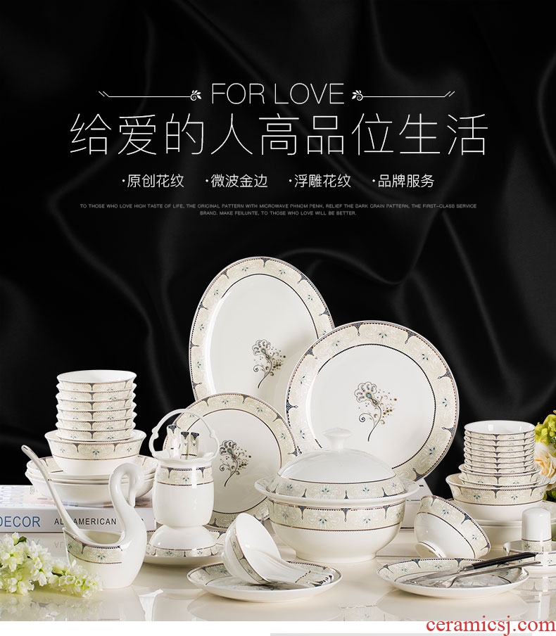 Dishes suit household jingdezhen european-style bone porcelain tableware chopsticks ceramic bowl, dish plate Korean combination