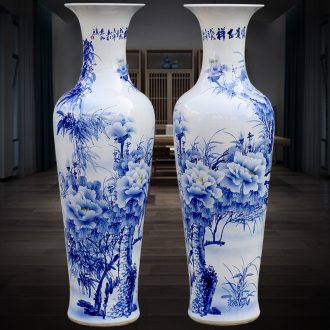 Jingdezhen blue and white ceramics hand-painted peony landing big vase home sitting room adornment hotel furnishing articles