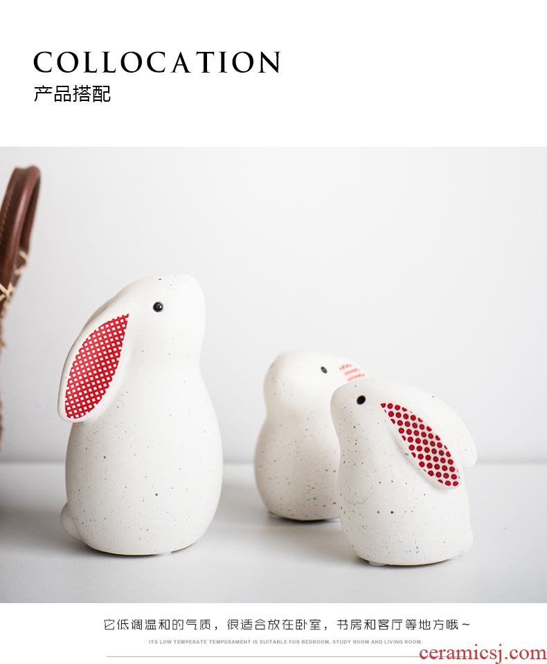 Zakka of a small rabbit animal ceramic furnishing articles cute cartoon creative household adornment ornament gift