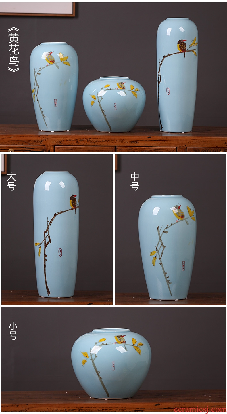 Jingdezhen ceramic modern new Chinese style three-piece vases, flower arranging place to live in the sitting room porch zen ornaments