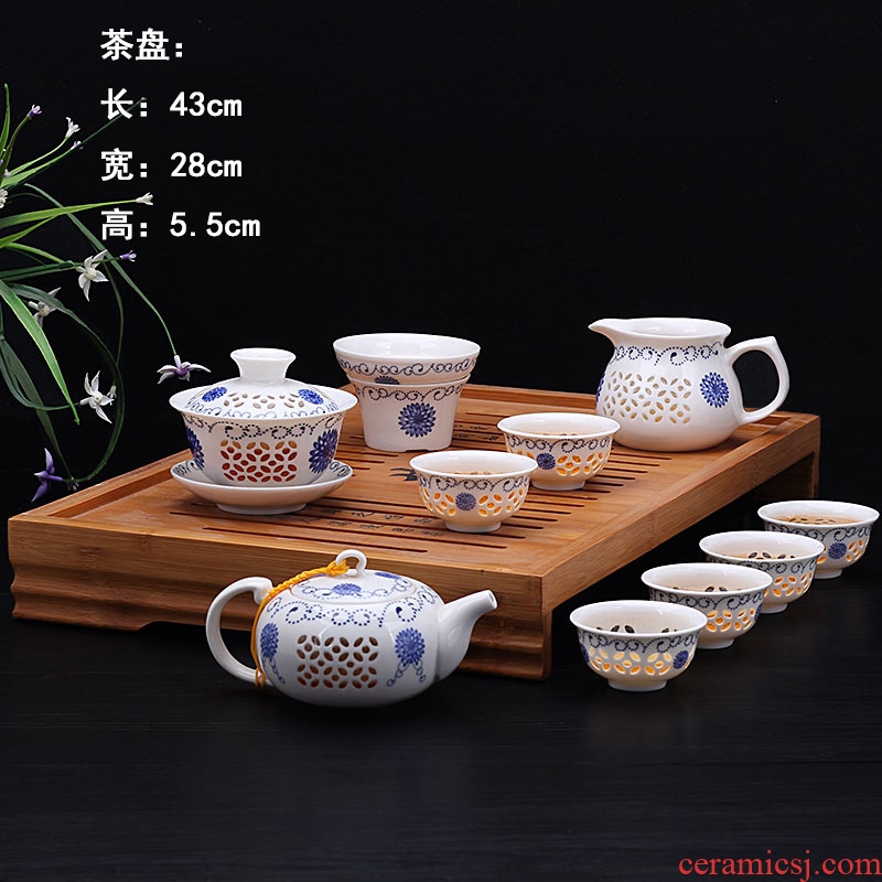 Tang aggregates tea set on sale of a complete set of household contracted blue and white household ceramic teapot teacup kung fu tea tea