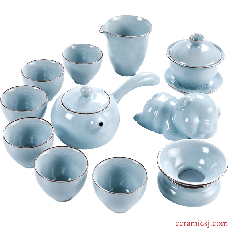 God your kiln porcelain household ceramics kung fu tea set suit Chinese porcelain contracted side teapot tea cups