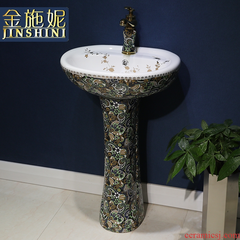 Gold cellnique European pillar lavabo ceramics basin one floor type lavatory hotel bathroom sink