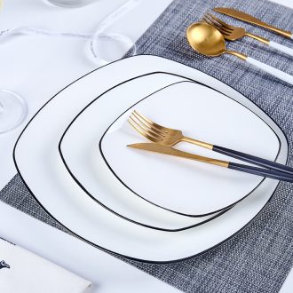 Tableware plate plate of northern wind creative black and pure white steak dinner plate household ceramics tableware Fang Pingpan