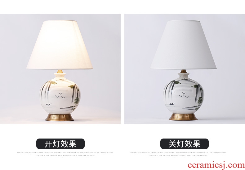New Chinese style ceramic desk lamp sitting room bedroom berth lamp of modern Chinese wind restoring ancient ways zen hand-painted decorative warmth
