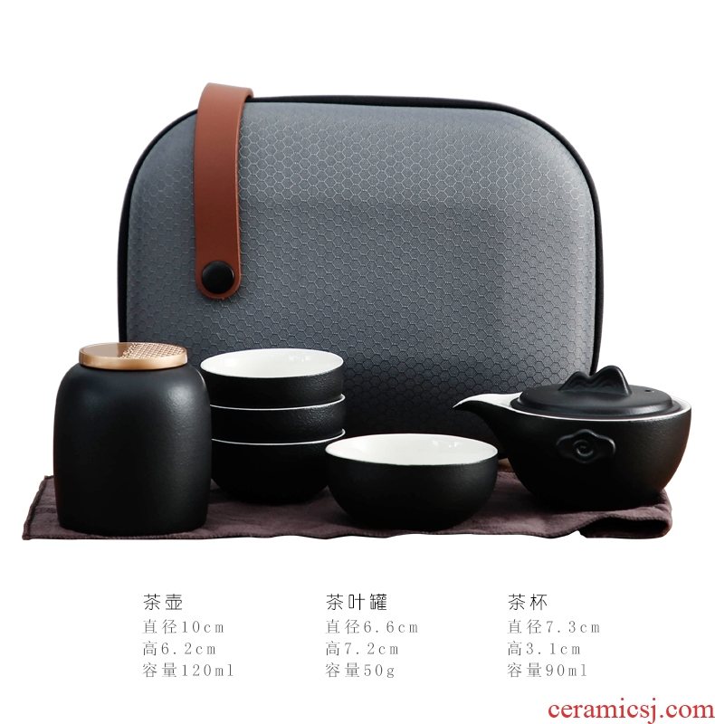 Bo yiu portable bag type vehicle travel time ceramic tea set is contracted to crack cup a pot of two cups of tea pot teapot