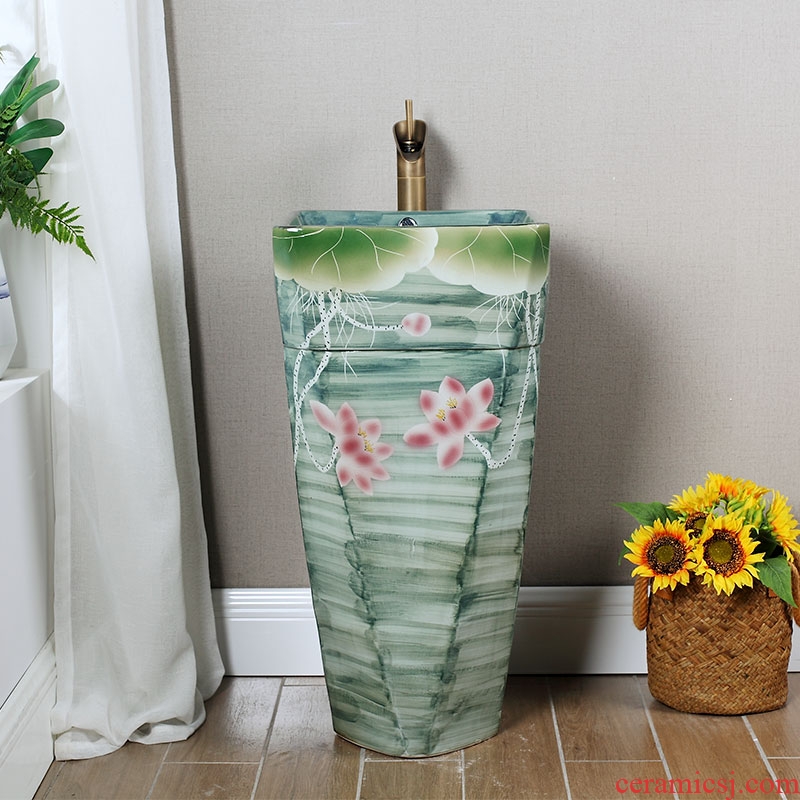 Ceramic column basin pillar lavabo floor art integrated basin toilet lavatory ink lotus