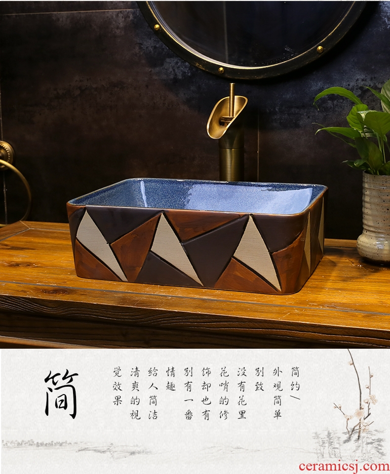 The stage basin ceramic art triangle lines on the sink small rectangular basin bathroom sink