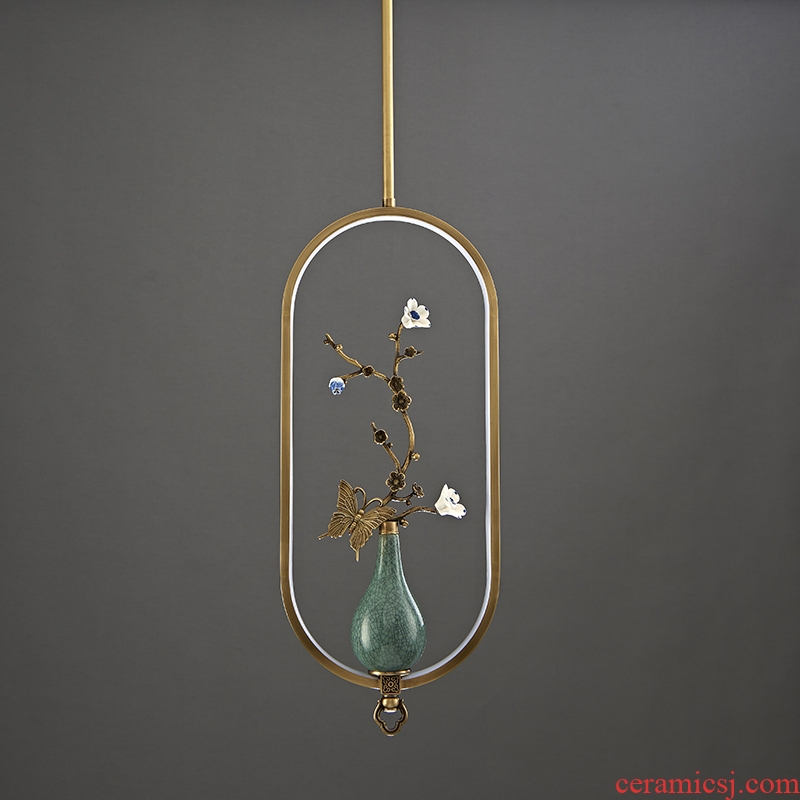 New Chinese style droplight copper flower on sitting room bedroom study all ceramic vase zen Chinese style lamps and lanterns of creative personality