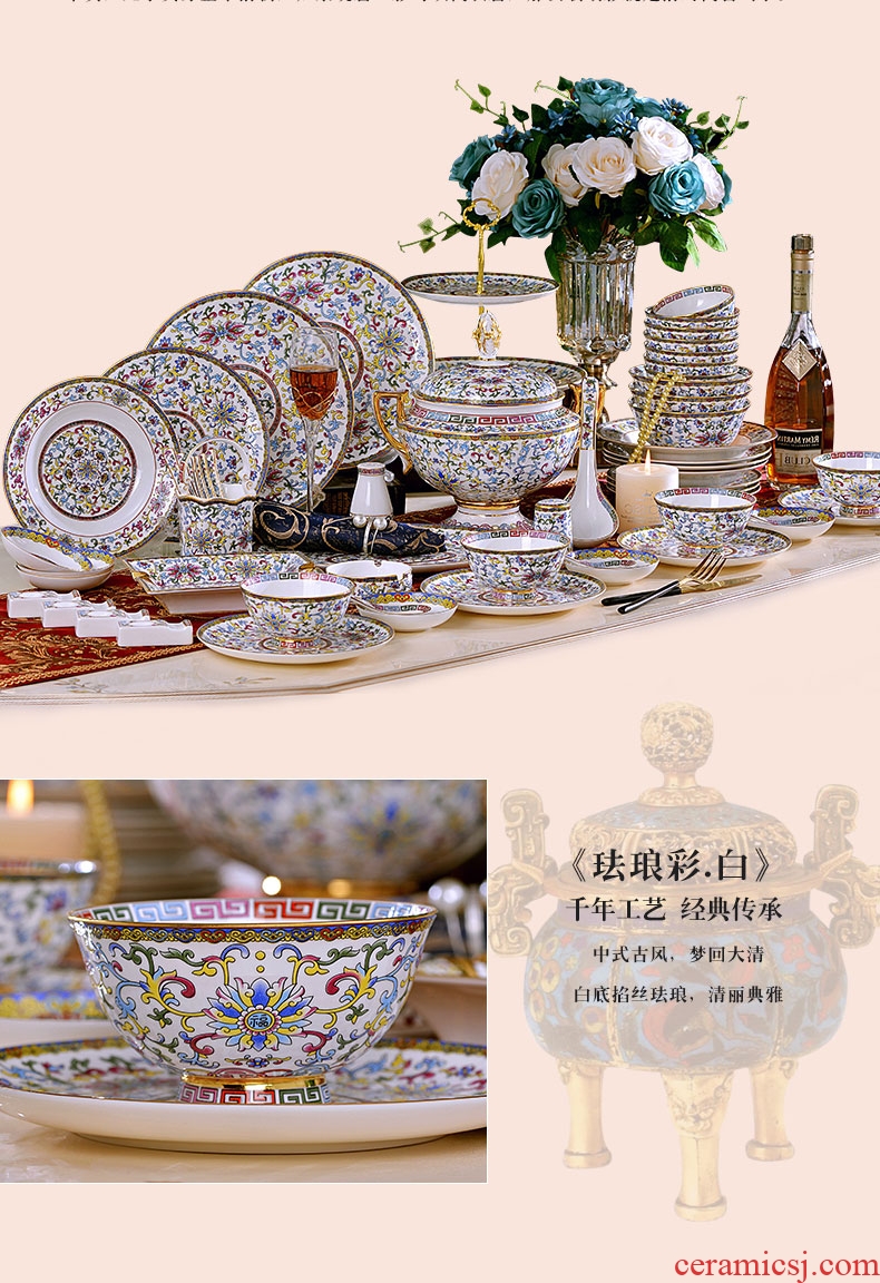 Luxury jingdezhen ceramic bowl bone plates chopsticks spoon set home Chinese and western European choice for gifts