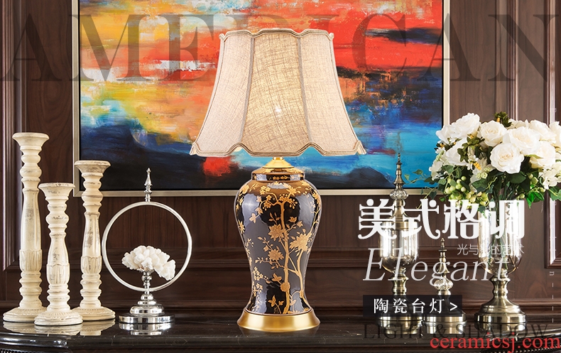 American pastoral ceramic desk lamp bedside lamp sitting room bedroom European creative study of new Chinese style villa whole copper lamp