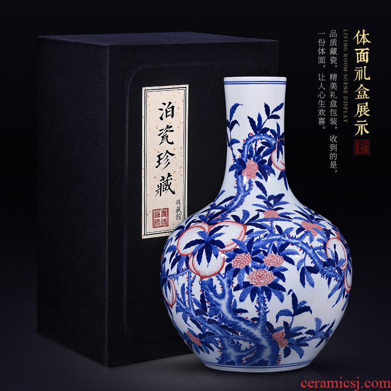 Jingdezhen blue and white antique ceramics large vases, new Chinese style household living room TV ark adornment flowers furnishing articles