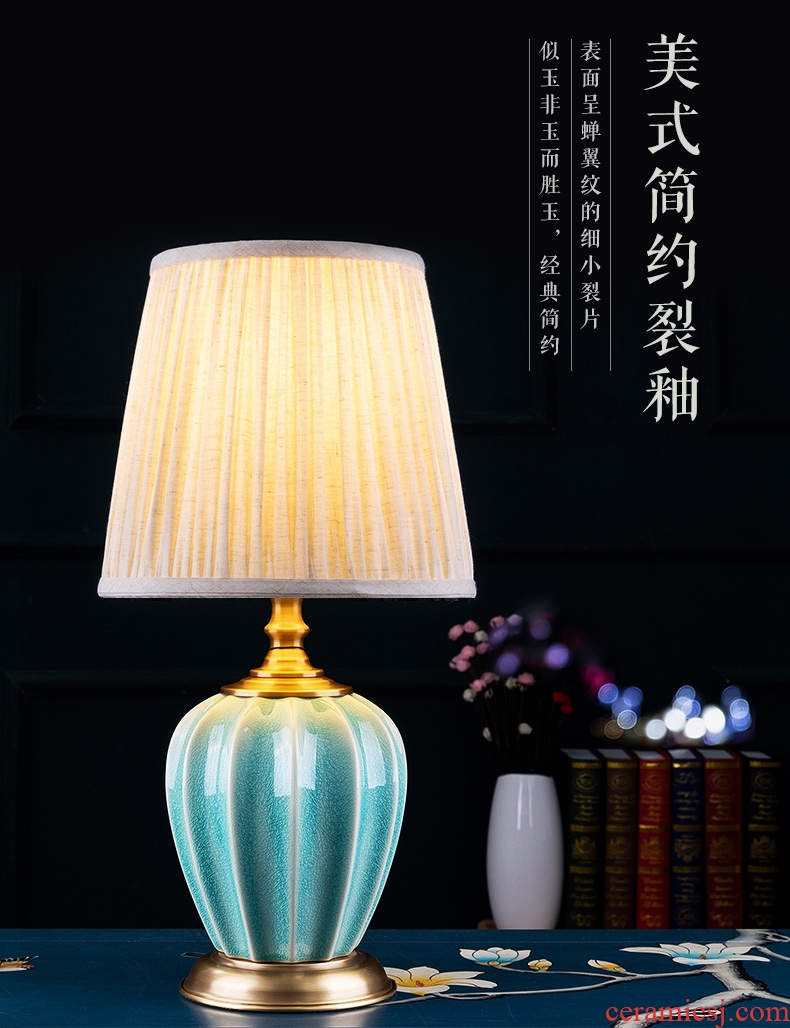 American desk lamp ceramic decoration art designers all copper solid color contemporary and contracted sitting room bedroom lamps and lanterns of the head of a bed